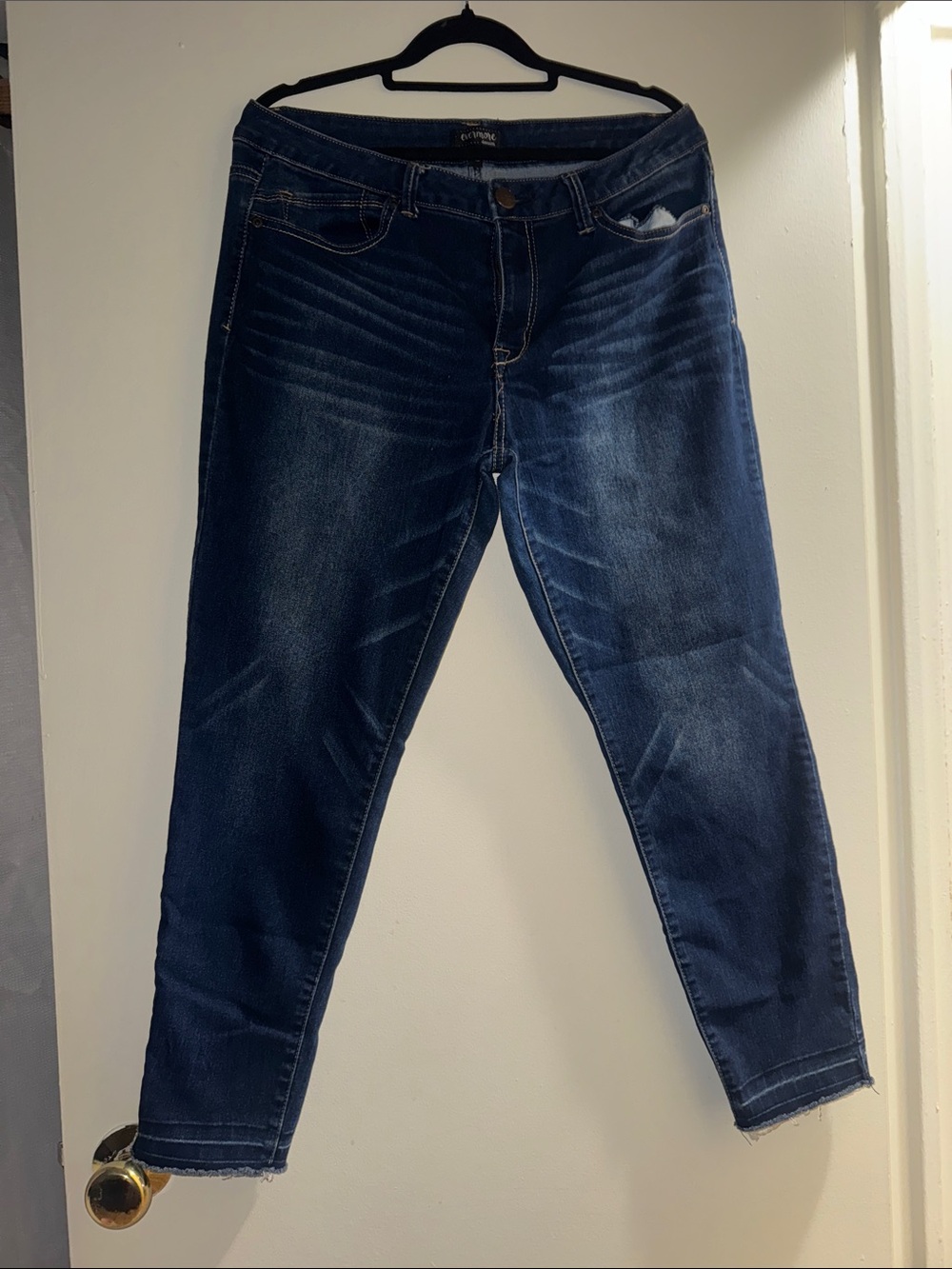 Evermore Denim Dark Wash Skinny Jeans Size 15 Raw Hem Stretch Jeans